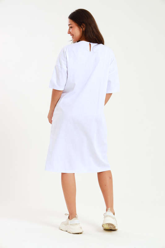 Ladies Linen Blend Tunic Shift Dress With Pockets