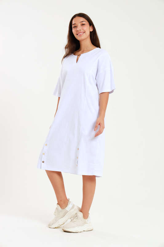 Ladies Linen Blend Tunic Shift Dress With Pockets