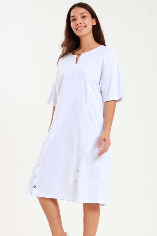 Ladies Linen Blend Tunic Shift Dress With Pockets
