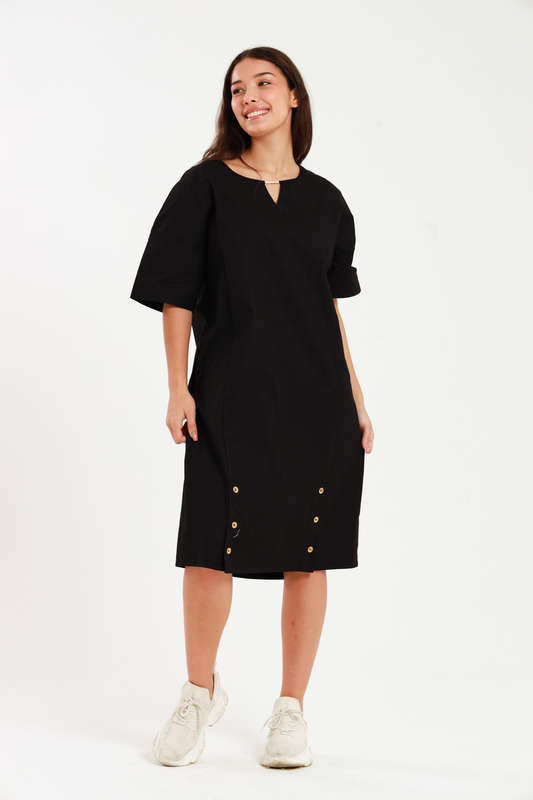 Ladies Linen Blend Tunic Shift Dress With Pockets