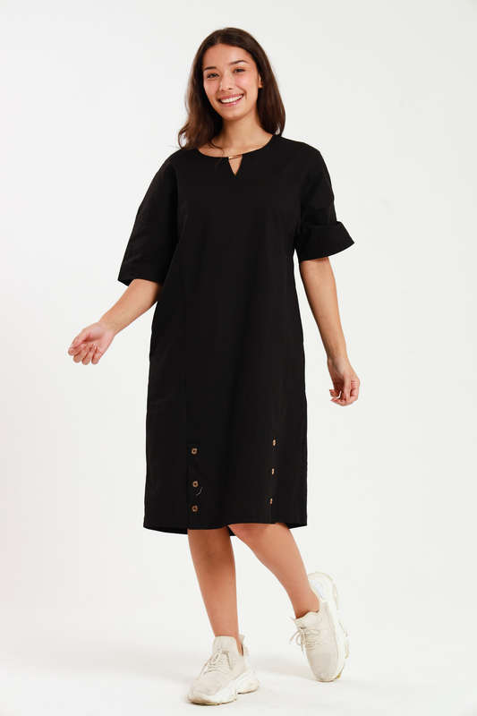 Ladies Linen Blend Tunic Shift Dress With Pockets