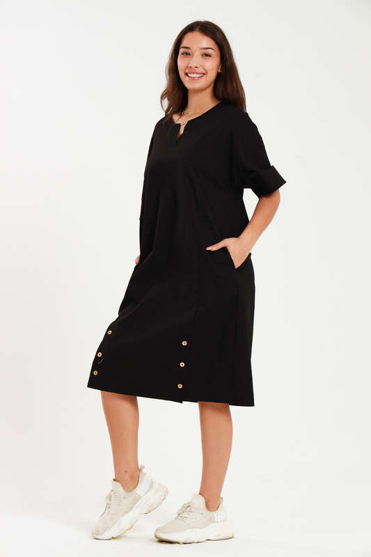 Ladies Linen Blend Tunic Shift Dress With Pockets
