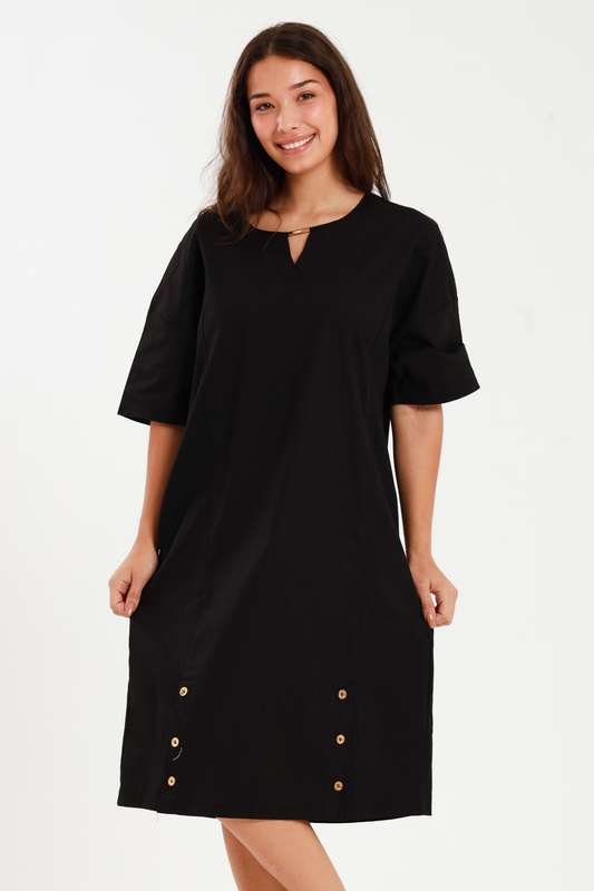 Ladies Linen Blend Tunic Shift Dress With Pockets