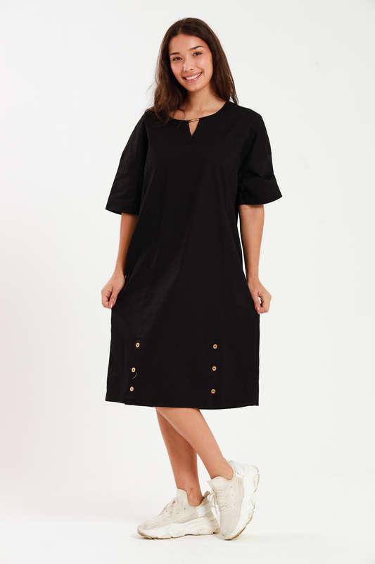 Ladies Linen Blend Tunic Shift Dress With Pockets