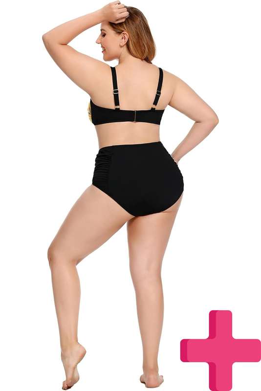 Ladies Plus Size High Waisted 2 Pcs Bikini Tummy Control Swimwear