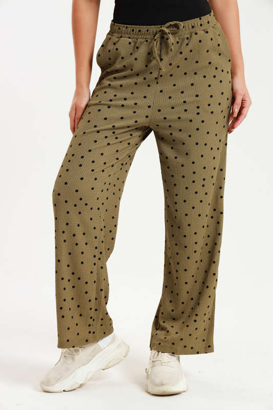 Ladies Polka Dot Print Wide Leg Pants With Pockets