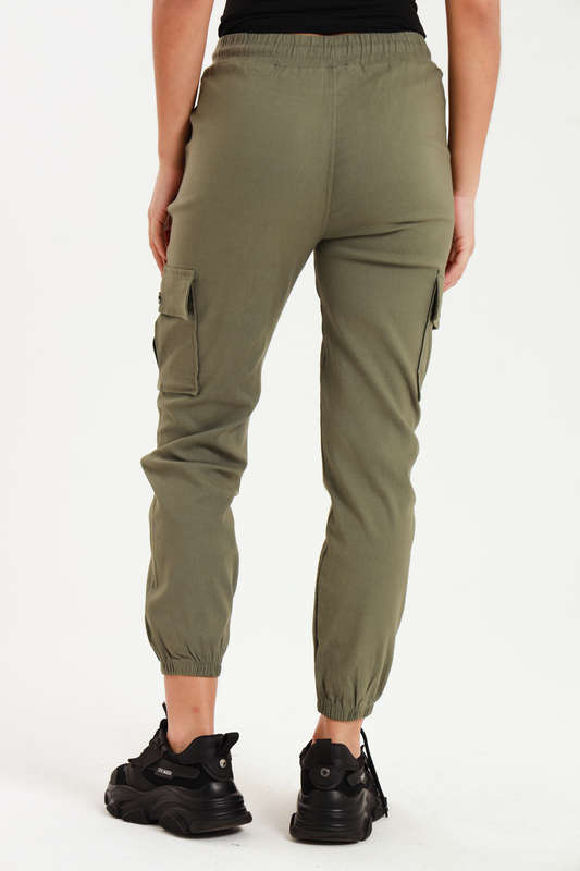 Ladies Stretchy Utility Pants With Elastic Band &amp; Multiple Pockets