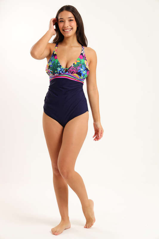 Senza® Floral One Piece Bikini Swimsuit Ruched Tummy Control