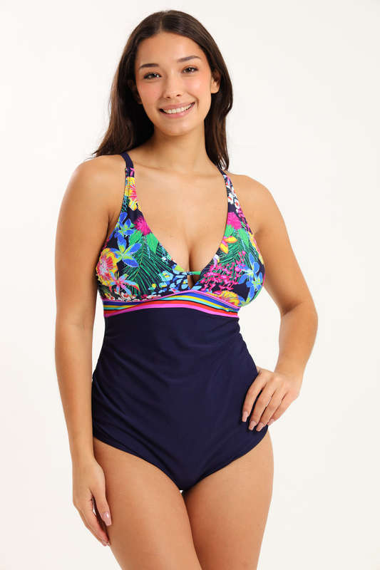 Senza® Floral One Piece Bikini Swimsuit Ruched Tummy Control