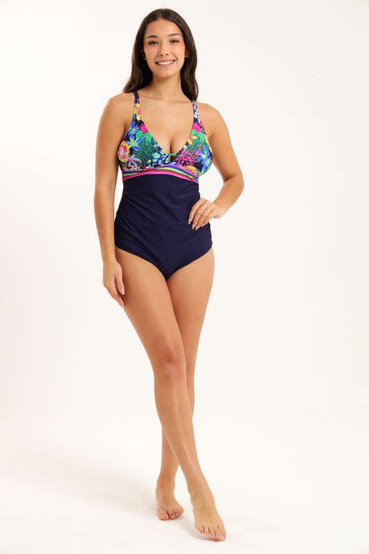 Senza® Floral One Piece Bikini Swimsuit Ruched Tummy Control