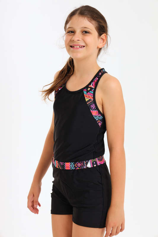 Senza Kids® Lexa Girls Contrast Geo Print Tankini Set Summer Swimwear 7 to 14 Years