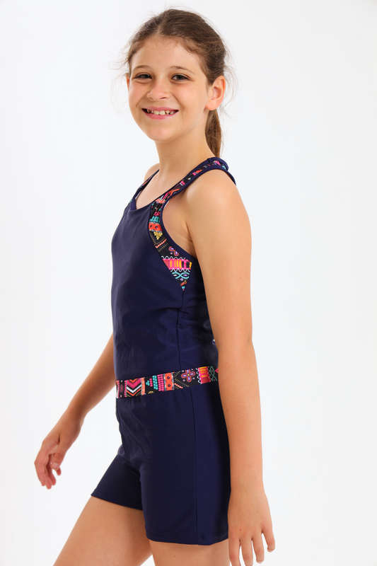 Senza Kids® Lexa Girls Contrast Geo Print Tankini Set Summer Swimwear 7 to 14 Years