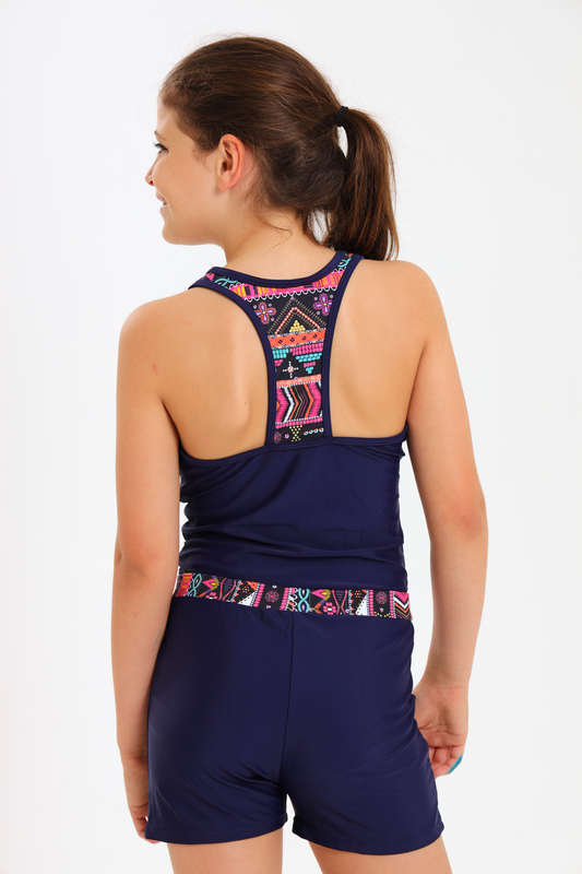 Senza Kids® Lexa Girls Contrast Geo Print Tankini Set Summer Swimwear 7 to 14 Years