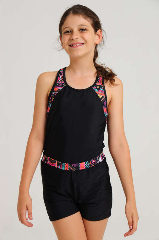 Senza Kids® Lexa Girls Contrast Geo Print Tankini Set Summer Swimwear 7 to 14 Years