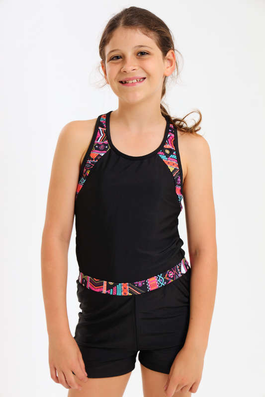 Senza Kids® Lexa Girls Contrast Geo Print Tankini Set Summer Swimwear 7 to 14 Years
