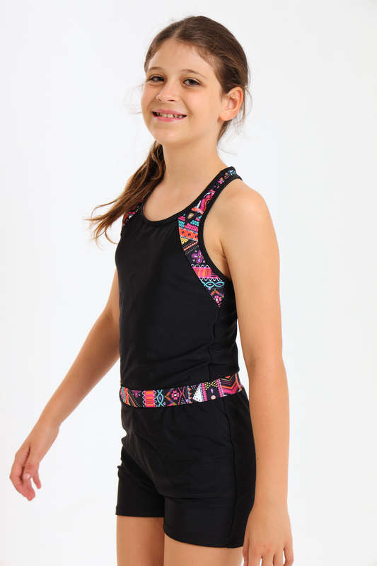 Senza Kids® Lexa Girls Contrast Geo Print Tankini Set Summer Swimwear 7 to 14 Years