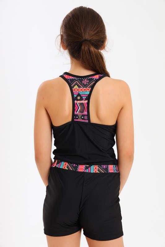 Senza Kids® Lexa Girls Contrast Geo Print Tankini Set Summer Swimwear 7 to 14 Years