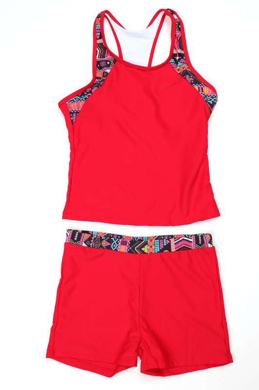 Senza Kids® Lexa Girls Contrast Geo Print Tankini Set Summer Swimwear 7 to 14 Years