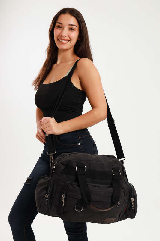 Senza Sport® Large Capacity Canvas Shoulder Weekend Travel Luggage Handbag Duffle Bag