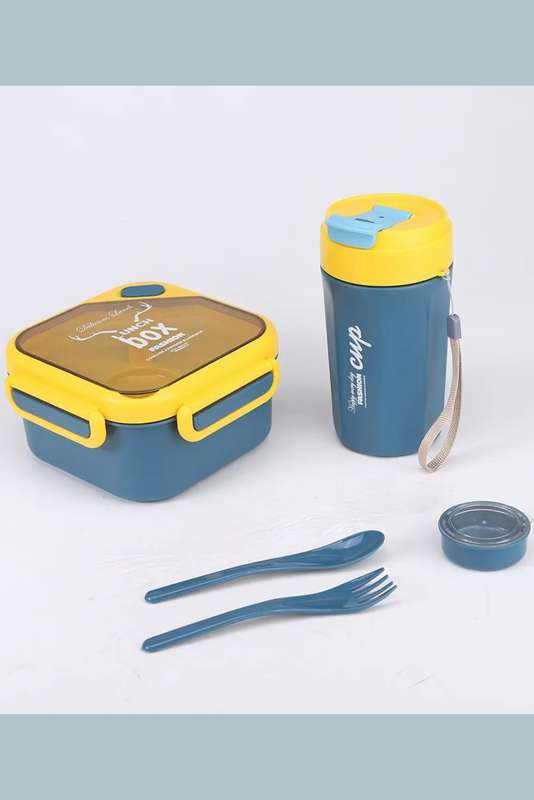 Senza Square 900ml Plastic Divided Lunch Box &amp; 350ml Water Bottle Set With Spoon