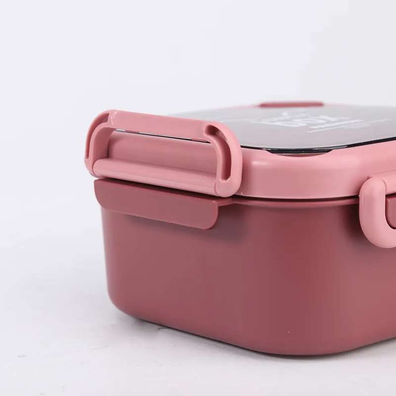 Senza Square 900ml Plastic Divided Lunch Box &amp; 350ml Water Bottle Set With Spoon