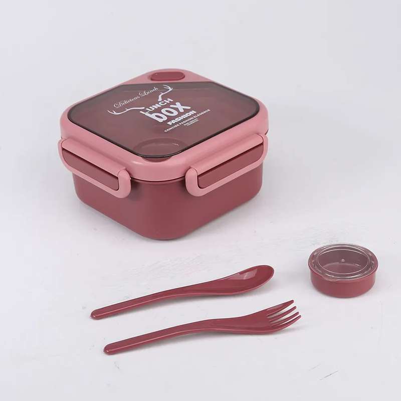 Senza Square 900ml Plastic Divided Lunch Box &amp; 350ml Water Bottle Set With Spoon