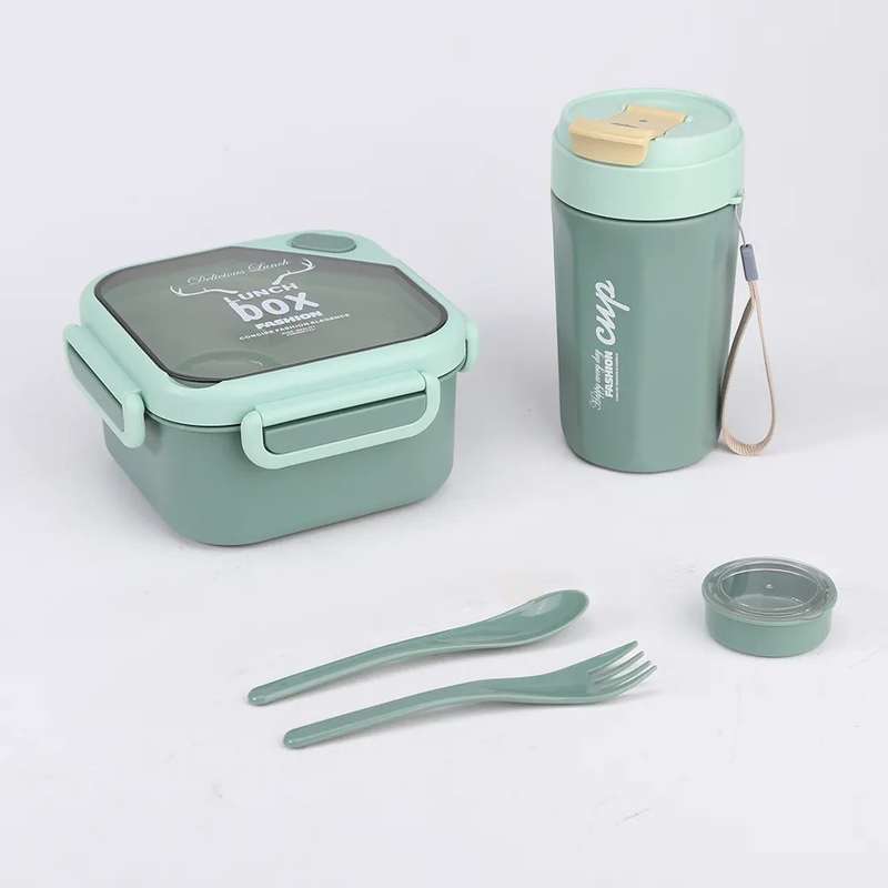 Senza Square 900ml Plastic Divided Lunch Box &amp; 350ml Water Bottle Set With Spoon