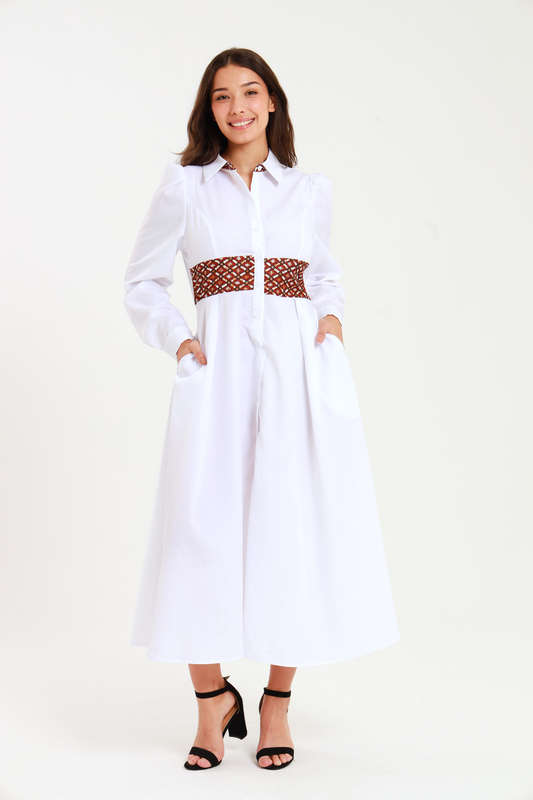 Tanya Ankle Length Long Sleeve Button Down Shirt Dress