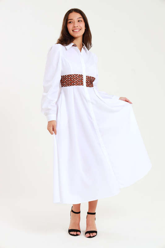 Tanya Ankle Length Long Sleeve Button Down Shirt Dress (Size M to 4XL)