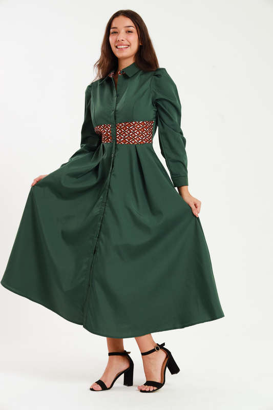 Tanya Ankle Length Long Sleeve Button Down Shirt Dress (Size M to 4XL)
