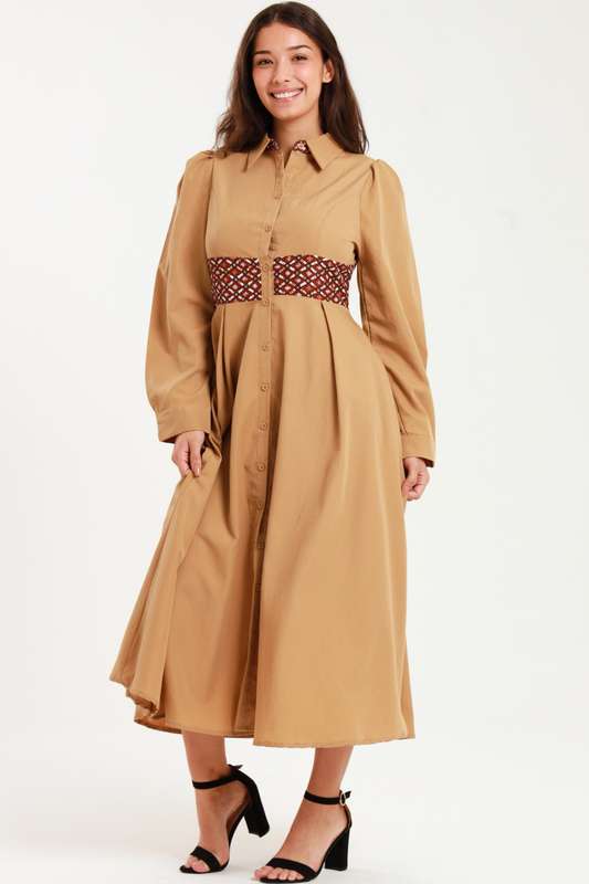 Tanya Ankle Length Long Sleeve Button Down Shirt Dress (Size M to 4XL)