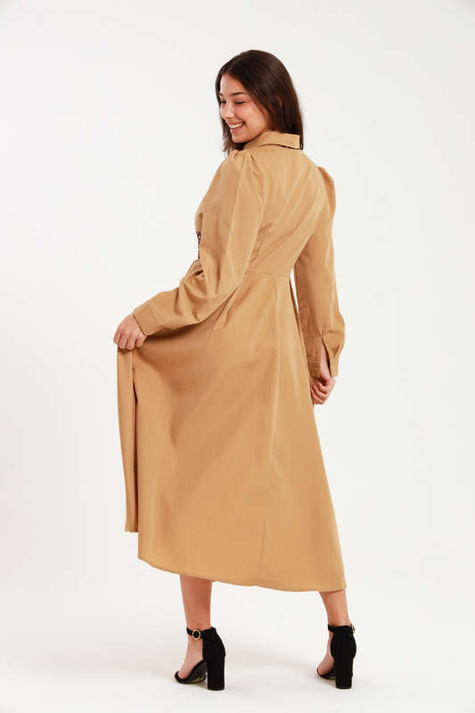 Tanya Ankle Length Long Sleeve Button Down Shirt Dress (Size M to 4XL)