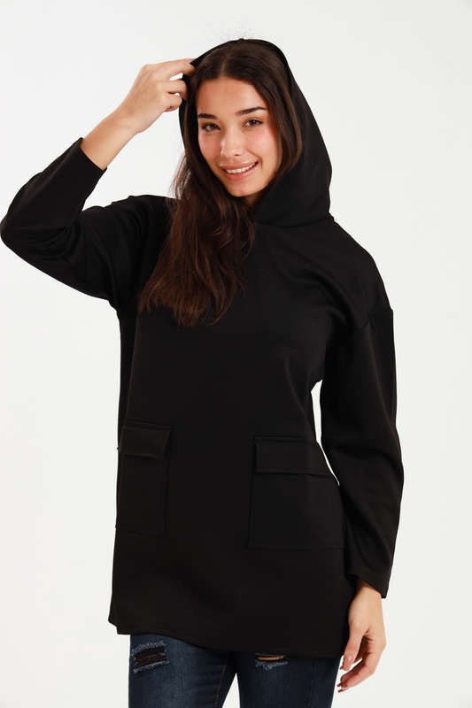 Urban Casual Maxi Long Sleeve Hoodie Jacket With Pockets