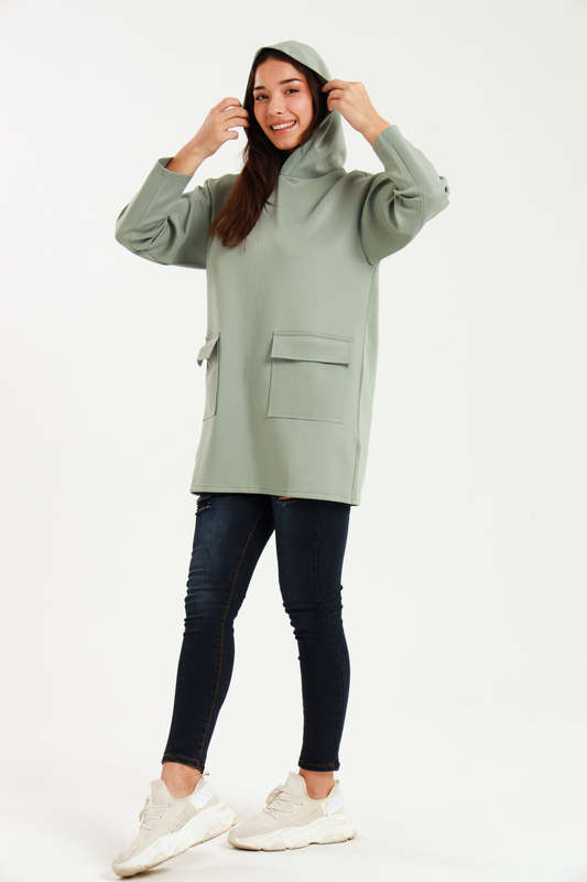 Urban Casual Maxi Long Sleeve Hoodie Jacket With Pockets