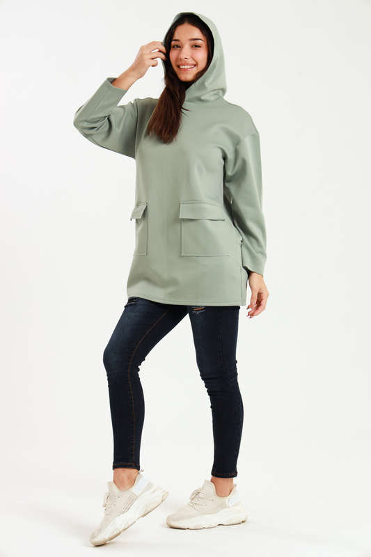 Urban Casual Maxi Long Sleeve Hoodie Jacket With Pockets