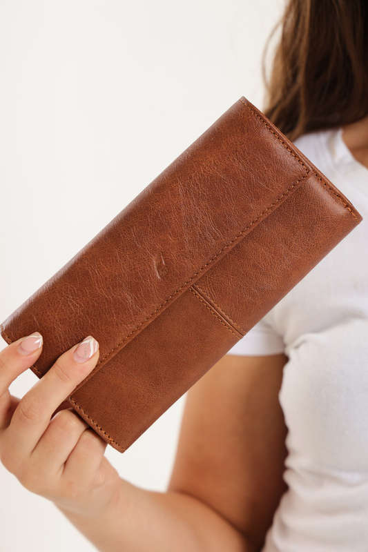 Camel Mountain Genuine Leather Foldable Wallet Purse For Women
