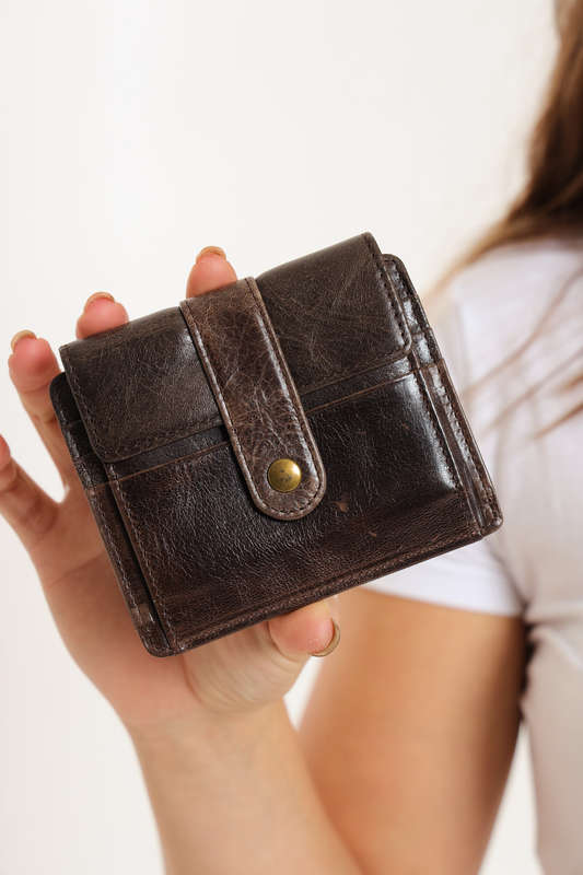 Genuine Leather Slim 5 Slot Credit Card Wallet Brown