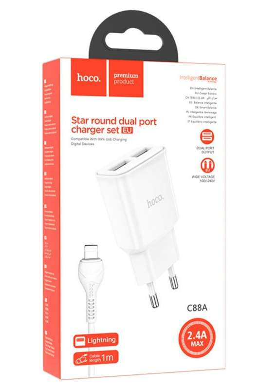 HOCO C88A Dual Port USB to iPhone Charger Set With Cable