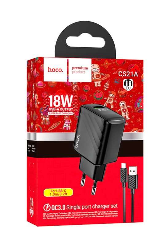 HOCO CS21A Wall Charger Set Rich QC3.0 EU Cable Set USB To Type-C