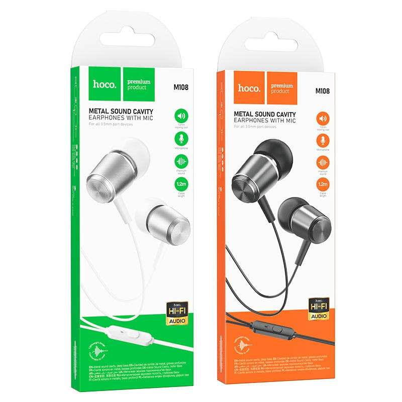 HOCO M108 Wired Earphones 3.5mm Spring With Mic