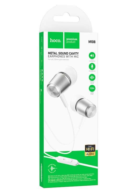 HOCO M108 Wired Earphones 3.5mm Spring With Mic