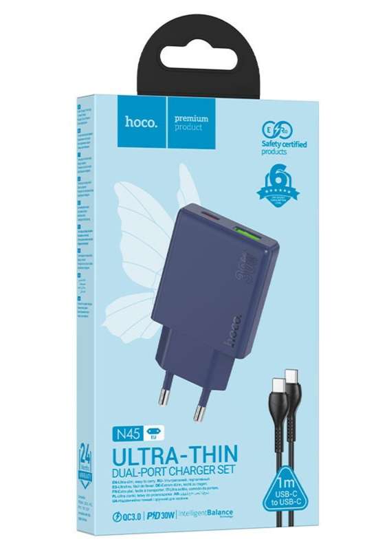 HOCO N45 Dual Port Wall Charger Set PD30W + QC3.0 Cable Set Type C to Type C