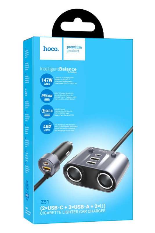 HOCO Z51 Cigarette Lighter Car Charger 7 Port Adapter 147W