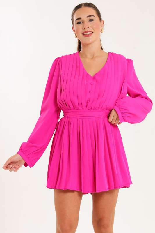 Ladies Pleated Long Sleeve Jumpsuit