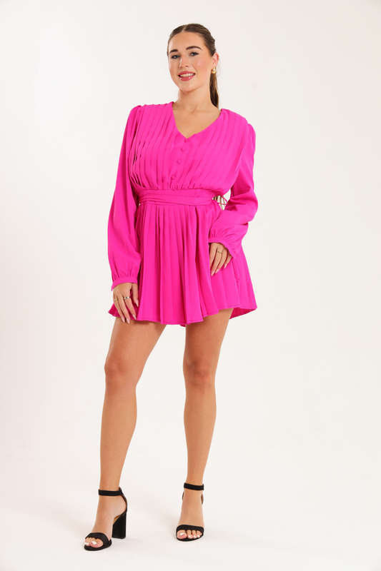 Ladies Pleated Long Sleeve Jumpsuit