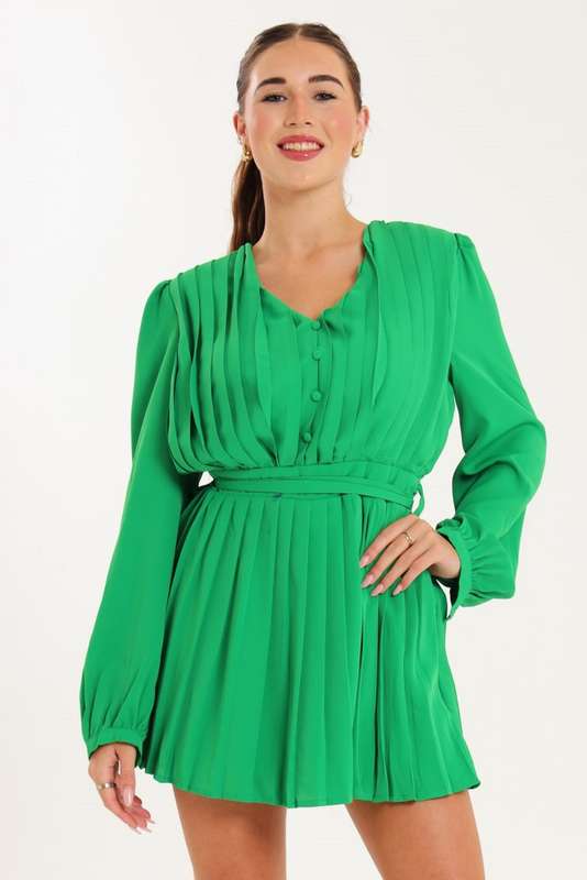 Ladies Pleated Long Sleeve Jumpsuit