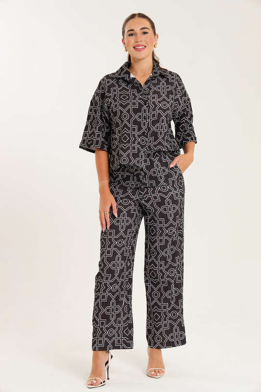 Leah Abstract Print Ladies 2 Piece Shirt and Trouser Co-Ord Set