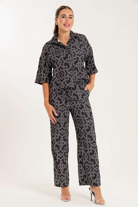 Leah Abstract Print Ladies 2 Piece Shirt and Trouser Co-Ord Set