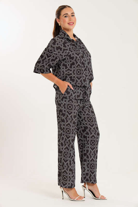 Leah Abstract Print Ladies 2 Piece Shirt and Trouser Co-Ord Set