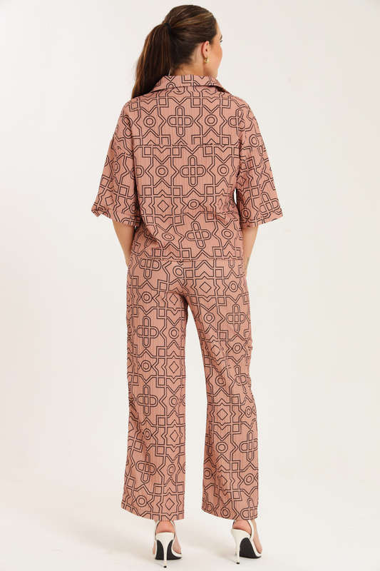 Leah Abstract Print Ladies 2 Piece Shirt and Trouser Co-Ord Set